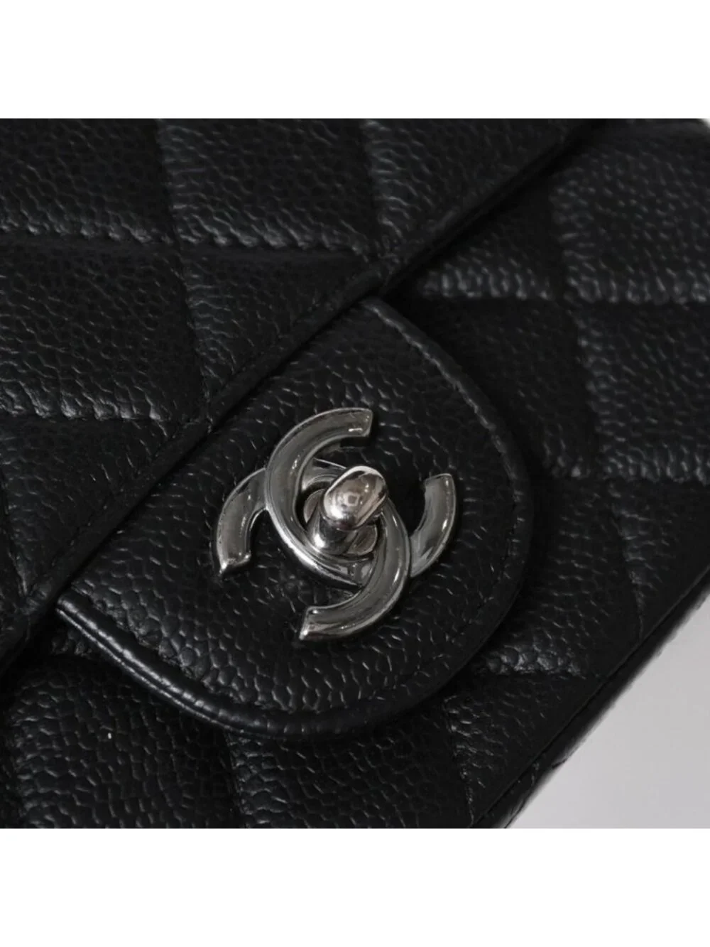 Chanel Mini Quilted Chain Shoulder Bag 17 Caviar Leather Black Silver